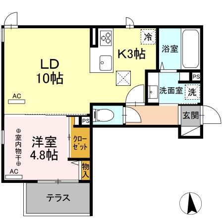D-ROOM白萩町(1LDK/1階)の間取り写真