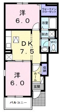 ポム・ダム-ルK(2DK/1階)の間取り写真