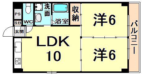 ピュアティ武庫之荘Ⅲ(2LDK/4階)の間取り写真