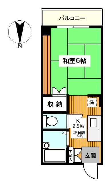 びんごハイツII(1K/2階)の間取り写真