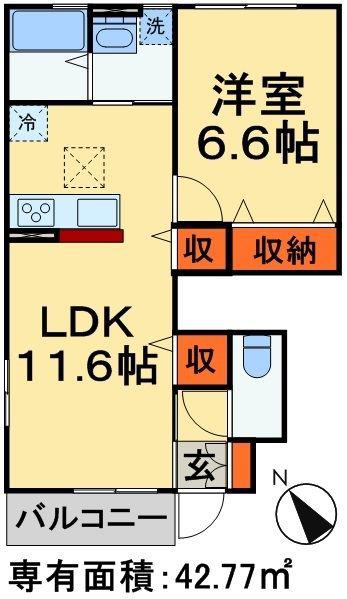 オークス松戸(1LDK/1階)の間取り写真