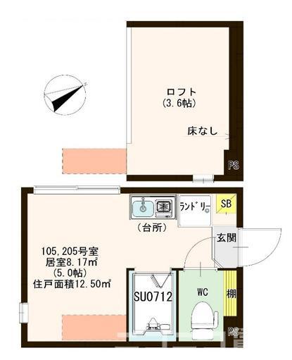 ハーモニーテラス志茂X(ワンルーム/2階)の間取り写真