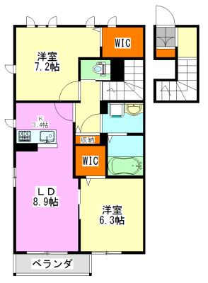 グランドール駿河台(2LDK/2階)の間取り写真