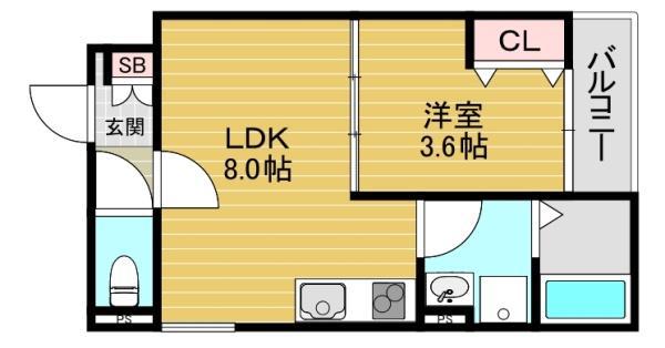 D PORTA BIJOU(1LDK/3階)の間取り写真