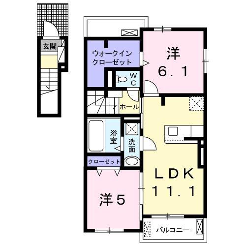 エアリー・ラブII A(2LDK/2階)の間取り写真