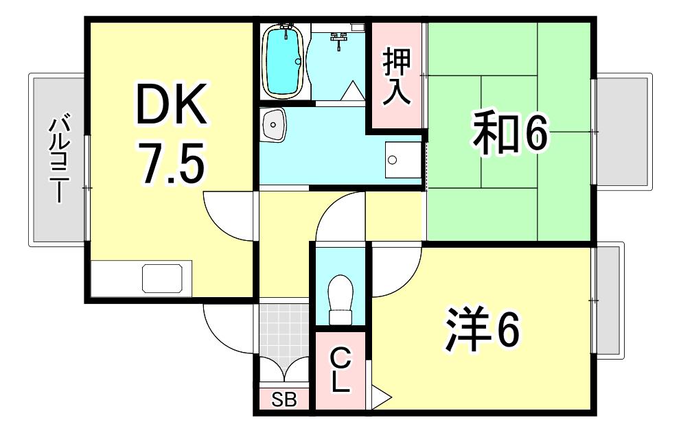 VINGTAINE津門II(2DK/1階)の間取り写真