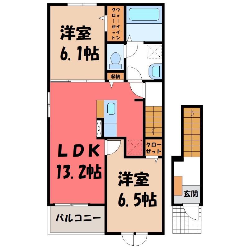 ラ メゾン豊城A(2LDK/2階)の間取り写真