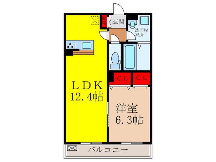 リブリ・リヴェール池田呉服町(1LDK/2階)の間取り写真