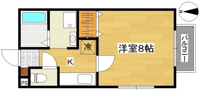 パセオステーブルKM水の森(1K/1階)の間取り写真