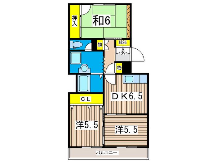 富岡シーサイドコーポL棟(3DK/5階)の間取り写真