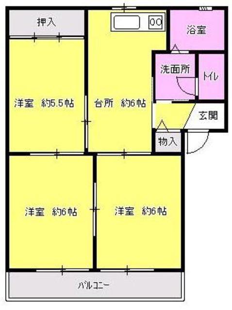 グリーンパルク都府楼A(3DK/1階)の間取り写真