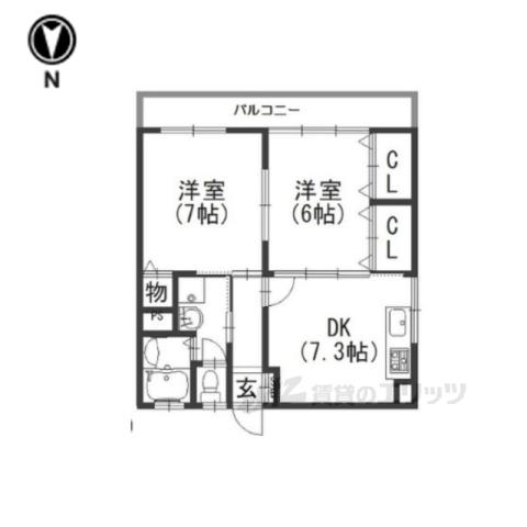 サンハイム東丘(2DK/2階)の間取り写真