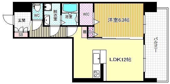 天神 戎 長柄(1LDK/6階)の間取り写真