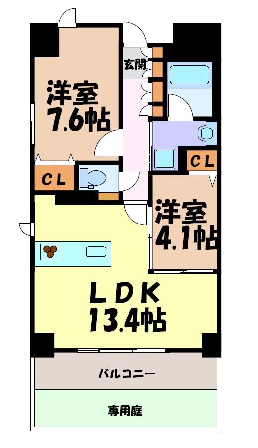 シーズンフラッツ本郷(2LDK/1階)の間取り写真