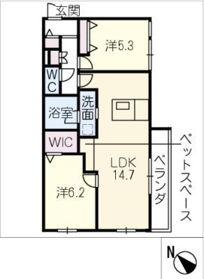 LUXRES 向山テラス(2LDK/2階)の間取り写真