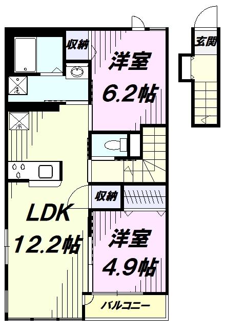 グランドゥール(2LDK/2階)の間取り写真