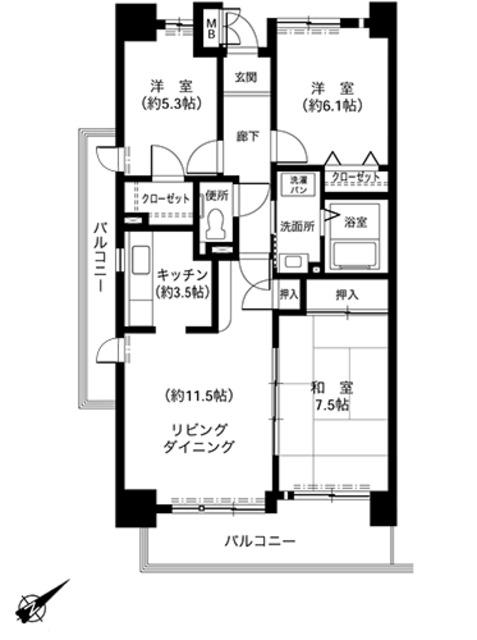 井吹西シティコート(3LDK/2階)の間取り写真