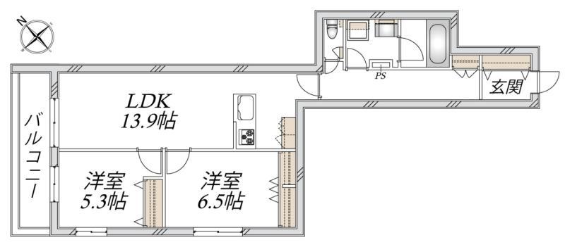 フェリーチェ赤塚新町(2LDK/3階)の間取り写真