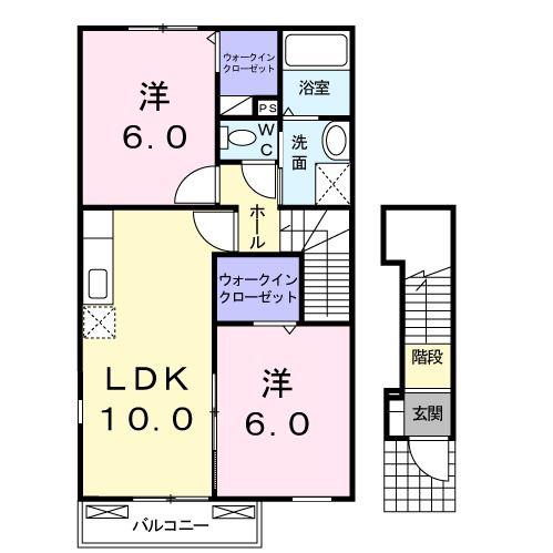 トキメック・ハイムC(2LDK/2階)の間取り写真