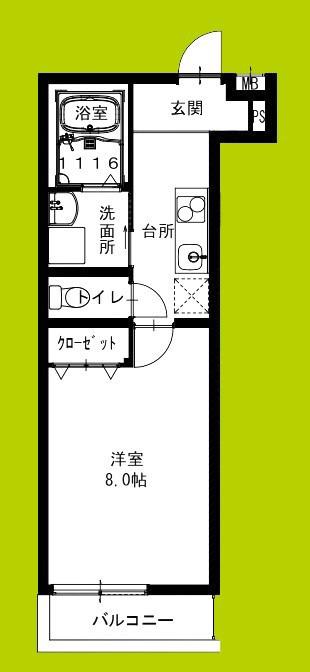 フジパレス西宮今津III番館(1K/1階)の間取り写真