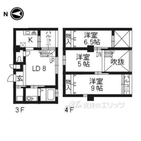 シュシュパルク六条院(3LDK/3階)の間取り写真