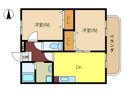 フォレストベイス広瀬(2DK/1階)の間取り写真