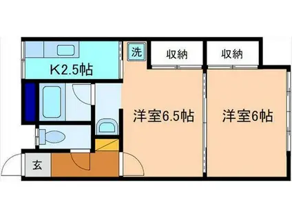 ヴェルジェI(2K/2階)の間取り写真