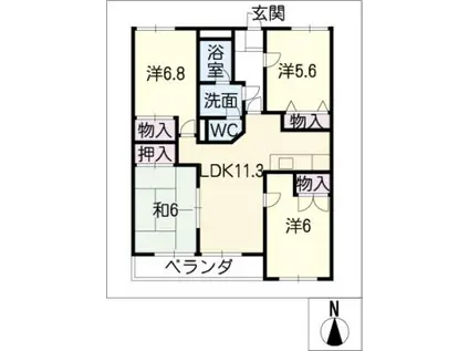 有松パークハイツ 102号(4LDK/1階)の間取り写真