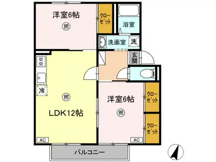 プレジール大和I(2LDK/2階)の間取り写真