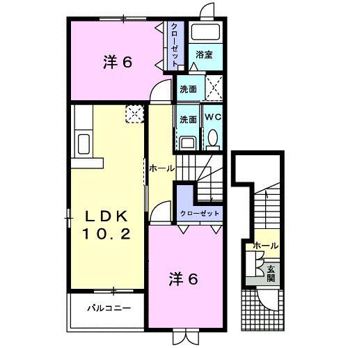 エクセラン・メゾンB(2LDK/2階)の間取り写真