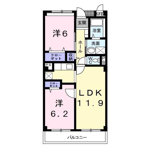 フォンテーヌ・パレスA(2LDK/3階)の間取り写真