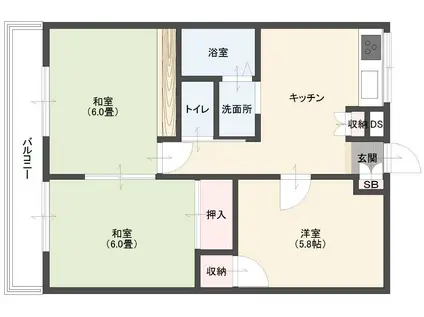 内野マンション1号棟(3DK/2階)の間取り写真