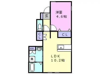 ヒラソールB棟(1LDK/1階)の間取り写真
