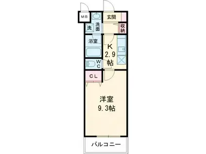 アリーバ古室(1K/1階)の間取り写真