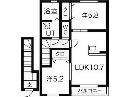エヌパレスB(2LDK/2階)の間取り写真