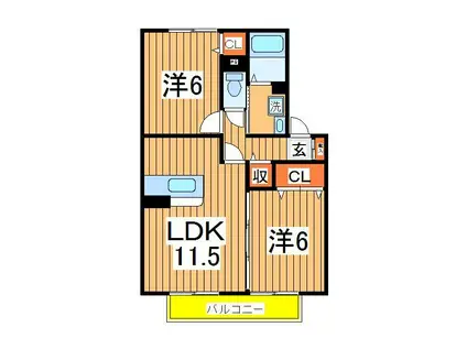 ヴィルヌープⅢ(2LDK/2階)の間取り写真