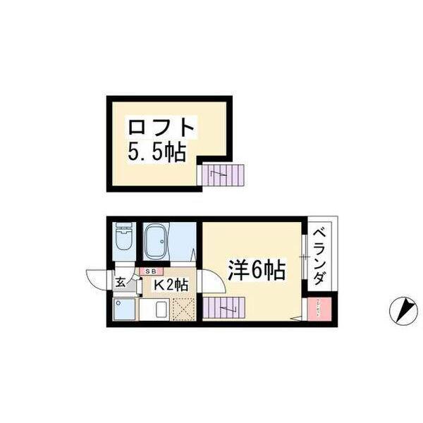 クレアール塩釜(1K/2階)の間取り写真