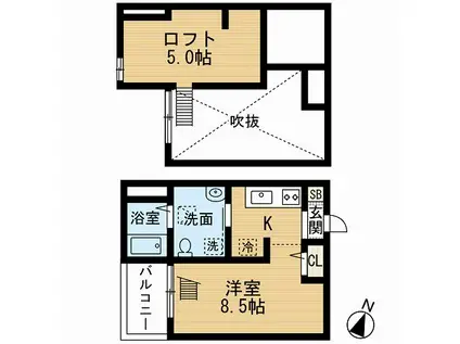 ABISKO(ワンルーム/2階)の間取り写真