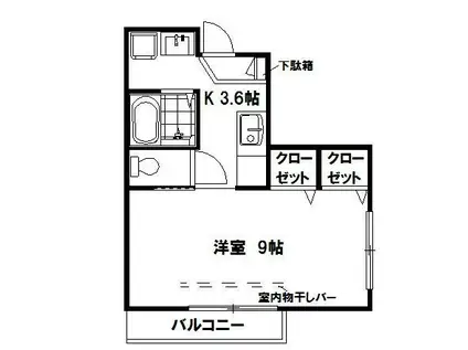 カーザ飯山(1K/3階)の間取り写真