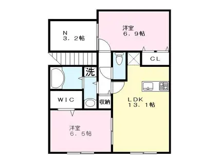 ルーチェ善導寺B(2LDK/2階)の間取り写真