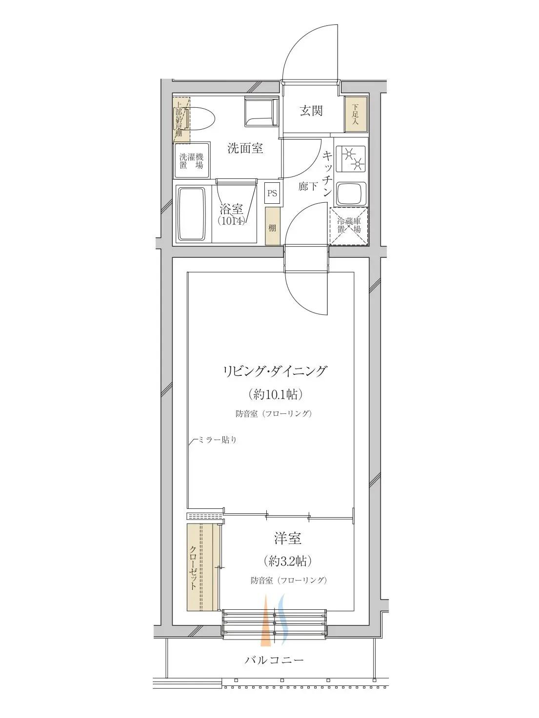サウンドプルーフステージ桜新町(1LDK/3階)の間取り写真