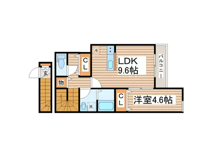 グランディール台原(1LDK/2階)の間取り写真