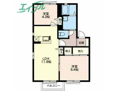 VANTAGE A(2LDK/2階)の間取り写真