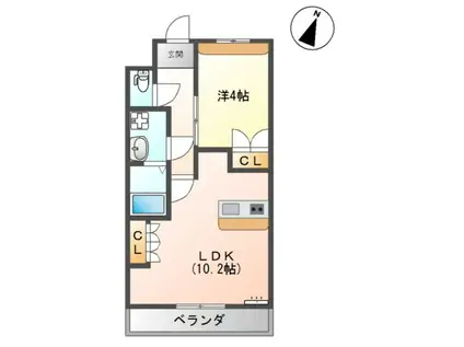 シャインビレッジ三本杉(1LDK/2階)の間取り写真