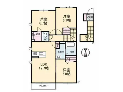 MY HOME 平井 B棟(3LDK/2階)の間取り写真