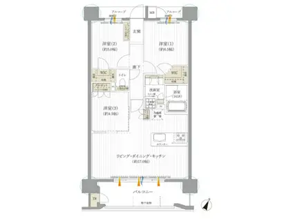 レ・ジェイド熊本日赤通(3LDK/6階)の間取り写真