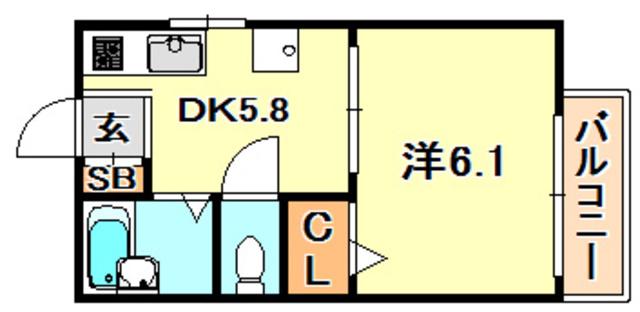 レックインひよどり(1DK/2階)の間取り写真