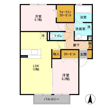 PARK HILLS MIYAKO E(2LDK/2階)の間取り写真