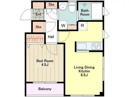 プリムローズ砂川(1DK/4階)の間取り写真