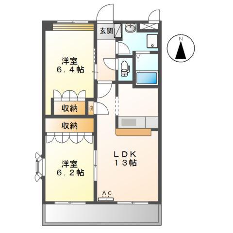 ローズグレイ・パレス(2LDK/2階)の間取り写真